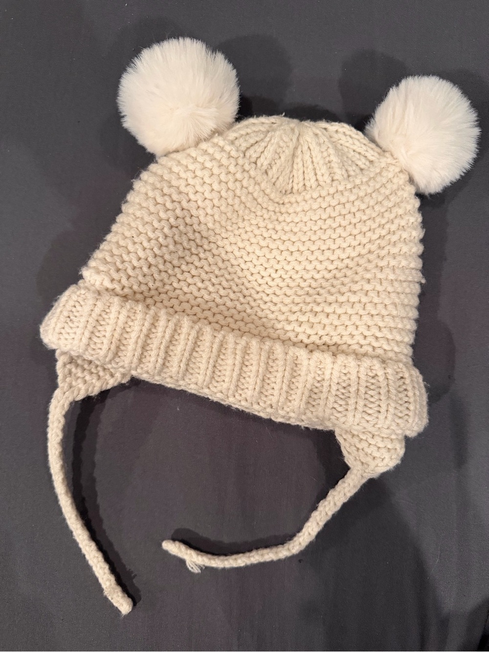 Zara Cream Knit Double Pom Pom Earflap Hat